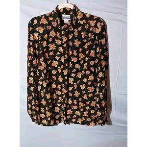 Pendleton Classic Womens Size 10 Black Paisley Long Sleeve Button Down Shirt Top